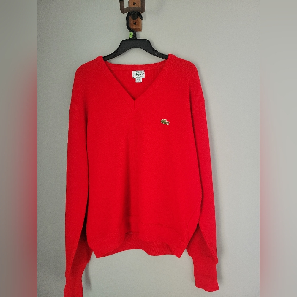 Vintage IZOD Lacoste Size L V Neck Pullover Sweater 100% Orlon Acrylic USA Red